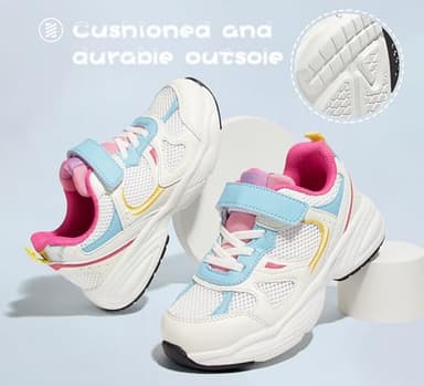 LUCKY STEP Kids Tennis Running Shoes for Children Athletic Sports Gym Lightweight Casual Walking Wide Shoes Toddler School Sneakers(White/Blue,Little Kid 2) - Image 4