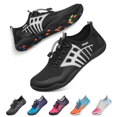 Tanamo Water Shoes for Women Men Quick Dry Swim Beach Barefoot River Aqua Shoes for Hiking Boating Camping Fishing Grounding Surfing Yoga Women 12 / Men 10.5 (10-Black Grey) - Image 1