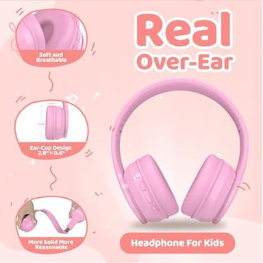 MIDOLA Kids Headphones Bluetooth 5.4 Wireless 68H Play Time Volume Limit 85/94dB Over-Ear Foldable Headset,Type-C Fast Charging,with Wired Aux Mic for Toddler Child Pad Tablet Pink - Image 6