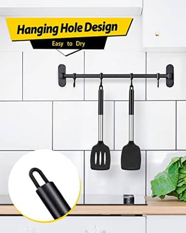 Pack of 2 Silicone Solid Turner, Non Stick Slotted Kitchen Spatulas, High Heat Resistant BPA Free Cooking Utensils, Ideal Cookware for Fish, Eggs, Pancakes(Black) - Image 4