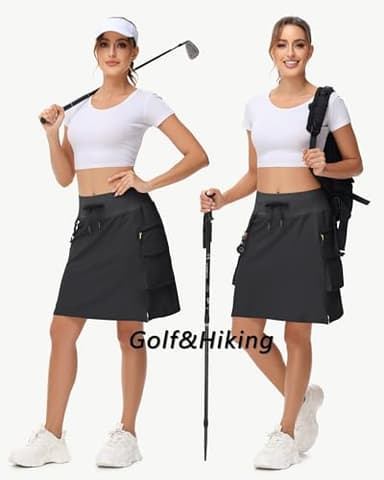 MIVEI 20" Women's Hiking Cargo Skorts Skirts with Zipper Pockets Knee Length Golf Tummy Control Quick Dry Long Skort Black - Image 5