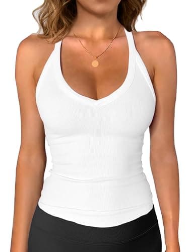 iGENJUN Women Workout Tops for Women Racerback Tank Tops 2025 Yoga Gym Ribbed Sleeveless Shirts Clothes,L,White - Image 1