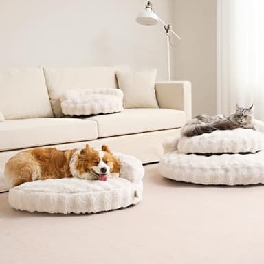 EHEYCIGA Small Dog Bed and Cat Couch for Puppy and Kitten - Fluffy Faux Rabbit Fur Pet Sofa with Washable Removable Cover, Waterproof and Non-Slip, 23 Inch Cream - Image 8