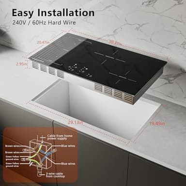 30 Inch Induction Cooktop - 4 Burner Built-In Electric Stove with Bridge-SYNC, Booster, Timer & Child Lock | 9000W 220-240V Hardwired, Black Glass Top - Image 2