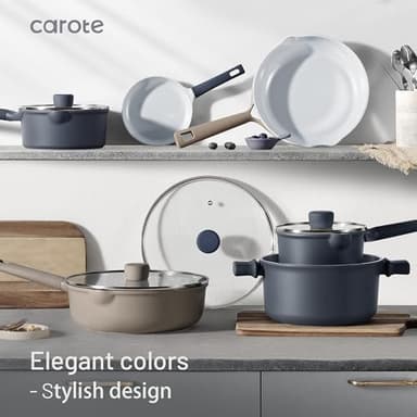 CAROTE Ceramic Cookware Set 12 Piece, Healthy & PFOA/PFAS Free, Nonstick Pots and Pans Set, Induction-Compatible, Taupe - Image 6