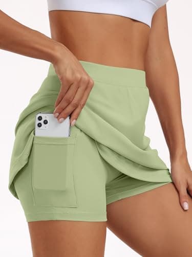 AUTOMET Women's Mini Tennis Skirt with Shorts Underneath 2025 Athletic Workout Cute Golf Skorts Trendy Summer Gym Clothes Green M - Image 2