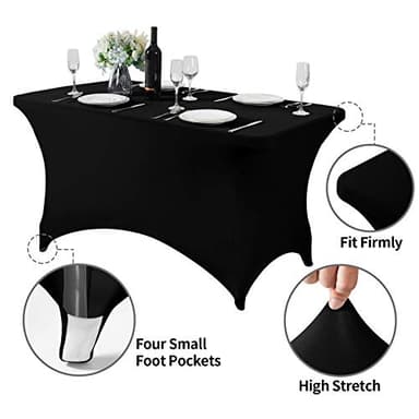 Hezuzo Spandex Table Cover for 4FT or 6ft or 8ft Table Universal Fitted Stretch Tablecloth for Party, Banquet, Wedding and Events-Black - Image 5