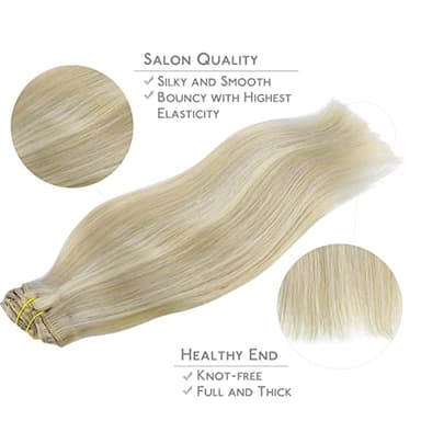 WENNALIFE Hair Extensions Clip In, 9pcs 24inch 150g Ash Blonde Highlighted Platinum Blonde Thicker Clip In Hair Extensions Real Human Hair Remy hair extension Double Weft Clip in Human Hair Extensions - Image 4
