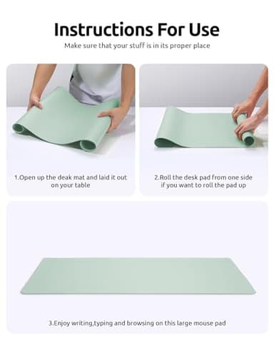YSAGi Leather Desk Protector, Office Mat, Large Mouse Mat, Non-Slip PU Leather Blotter, Laptop Pad, Waterproof Writing Pad for Office and Home (Pale Green, 23.6" x 13.8") - Image 9