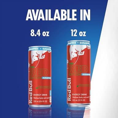 Red Bull Red Edition Sugar Free Energy Drink, Watermelon, with 80mg Caffeine plus Taurine & B Vitamins, 8.4 Fl Oz, Pack of 24 Cans - Image 7