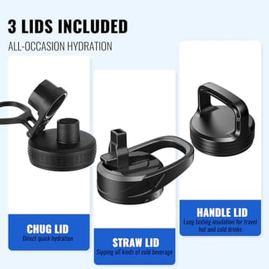 RUBYFLASK 32oz Insulated Water Bottle with Straw, Stainless Steel Metal Vacuum Water Flask, Large Thermal Water bottle with Leakproof 3 Lids for Travel, Camping, Gym Sports Indigo Black - Image 2