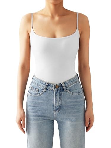 SUUKSESS Women Sexy Square Neck Thong Bodysuit Backless Sleeveless Cami Body Suit Top (Snow White, S) - Image 4