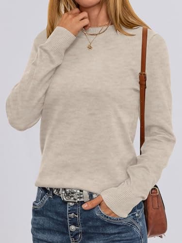 ANRABESS Sweaters for Women Long Sleeve Lightweight Crewneck Soft Basic Knit Loose Fit Pullover Top 2025 Fall Trendy Outfits Almond Small - Image 2