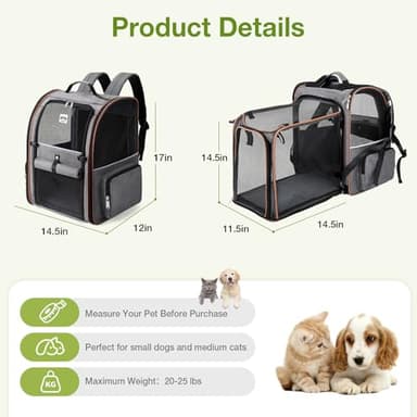 Lekebobor Extra Large Cat Backpack Carrier Expandable Pet Carrier Backpack for Small/Medium Dogs and Medium/Large Cats, Grey - Image 2
