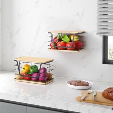 ALOCEO 2 Pack Large Garbage Bag Dispenser for 13/30/33 Gallon Bags, Potato and Onion Storage Baskets with Bamboo Lid, Stainless Steel Stackable Storage Bins for Kitchen Laundry Pantry Room - Image 4