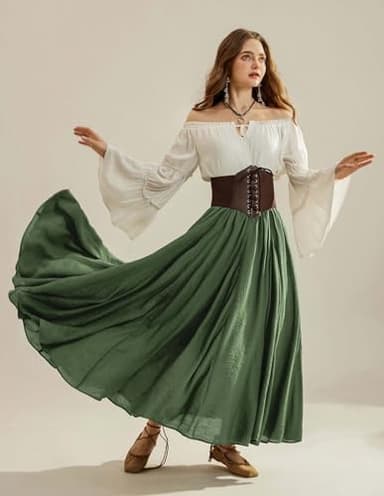 Scarlet Darkness Women Casual Maxi Skirt Flowy Bohemian Renaissance Long Skirts Olive Green XXL - Image 8