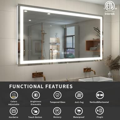 ODDSAN 55x40 inch Large LED Mirror for Bathroom, Lighted Vanity Mirror for Wall, Dimmable, Anti-Fog, Shatter-Proof, ETL Listed (Front Lights + Backlit) - Image 2
