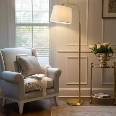 Oneach 62" Gold Floor Lamp for Living Rooms Tall Arc Standing Lamps for Bedrooms Industrial Corner Nursery Girls Kid Vintage Mid-Century Modern Reading Light Office Antique Brass Shade Lantern - Image 8