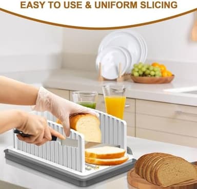 New Upgrade Bread Slicer for Homemade Bread, Bread Slicing Guide Adjustable Width, Foldable and Compact Cutting Guide with Crumb Tray, Suitability for Homemade Bread, Bagels, Cakes - Image 3