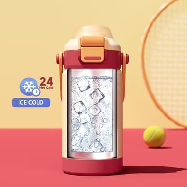 Meoky Insulated Water Bottle for Kids: 14 oz Kids Water Bottle with Straw and Spout Lid - 100% Leakproof Stainless Steel Water Bottle BPA-Free for Travel Home - Toddlers Girls Boys, Ivory - Image 2