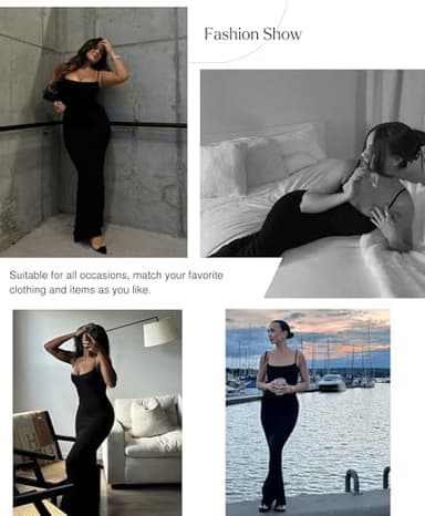 Bodycon Dresses for Women Black Maxi Dress Summer Ribbed Cocktail Spaghetti Strap Shapewear Dresses Party Long Going Out - Image 2