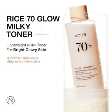 ANUA Rice 70 Glow Milky Toner, for Glass Skin, Rice Water, Niacinamide, Ceramides, Panthenol, Fragrance-Free, Non comedogenic, Fungal Acne Safe, Korean Skin Care, 250ml/8.45fl.oz. - Image 3