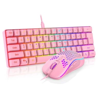 RedThunder 60% Gaming Keyboard and Mouse Combo, Ultra-Compact 61 Keys RGB Backlit Mini Keyboard, Lightweight 7200 DPI Honeycomb Optical Mouse, RGB Wired Gaming Set for PC MAC PS5 Xbox Gamer(Pink) - Image 1