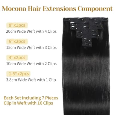 Mocona Clip in Hair Extensions Real Human Hair, Natural Black – 24 Inch 7pcs 70g/Pack, Soft Hair Extensions Real Human Hair Clip ins Straight Suitable for all Hair Types (#1B 24 Inch) - Image 2