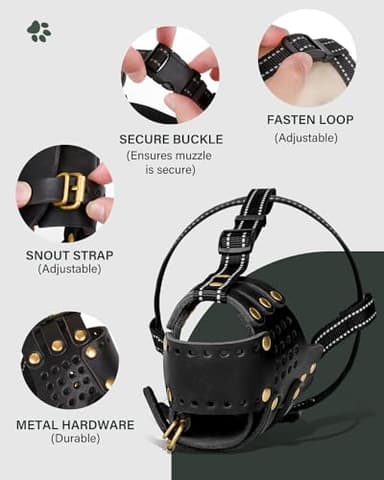 Dog Muzzle, Leather Basket Soft Muzzles Medium Large Breeds, Pitbull Dog Muzzle Amstaff Staffordshire Terrier, German Shepherd Dalmatian Doberman Adjustable (L) - Image 4