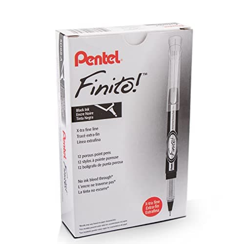 Pentel Finito! Porous Point Pen, Extra Fine Point Tip, Black Ink, Box of 12 (SD98-A) - Image 1