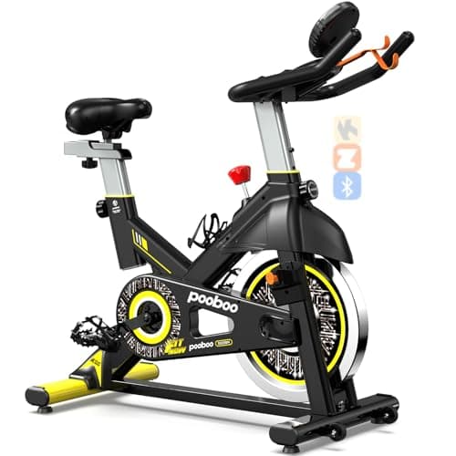 pooboo Magnetic Resistance Cycling Bike, Belt Drive Indoor Exercise Bike Stationary LCD Monitor with Ipad Mount ＆Comfortable Seat Cushion for Home Cardio Workout, Training Upgraded Version - Image 1