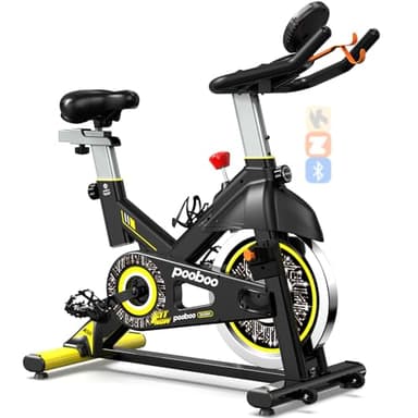 pooboo Magnetic Resistance Cycling Bike, Belt Drive Indoor Exercise Bike Stationary LCD Monitor with Ipad Mount ＆Comfortable Seat Cushion for Home Cardio Workout, Training Upgraded Version - Image 1