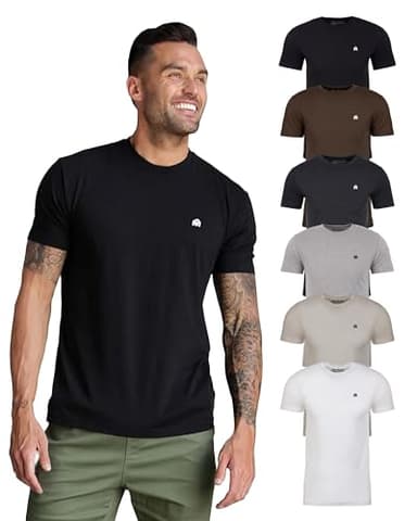 INTO THE AM Premium Men's Fitted T-Shirt 6-Pack - Modern Fitted Fresh Classic Crew Neck Basic Logo Tee Shirts Men Multi Pack (Black/Espresso/Charcoal/Dark Heather Gray/Sand/White, Large) - Image 1