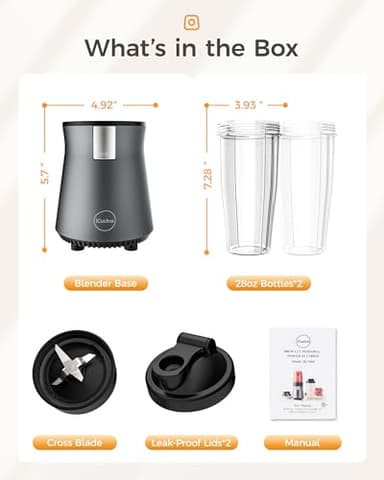 iCucina Smoothie Blender, Personal Blender for Shakes and Smoothies, 500W Pulse Technology Single Serve Blenders with 2 x 28oz Protable Cups for Ice Crush, Frozen Fruit Drinks - Image 2