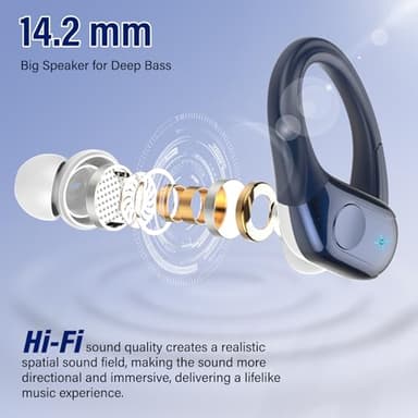 Wireless Earbuds Bluetooth 5.4 Headphones 75H Playtime Stereo Deep Bass Sports Ear Buds with Earhooks, LED Display Bluetooth Earbuds with 4 ENC Mic, IP7 Waterproof Earphone for Running, Dark Blue - Image 4