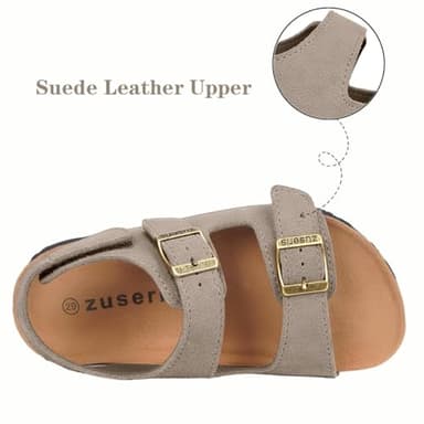 ZUSERIS Kids Cork Footbed Sandals Toddler Slippers Open Toe Cute Summer Slip-on Slides Sandals with Adjustable Buckle for Boys Girls,Khaki,7 Toddler=Label 24 - Image 3