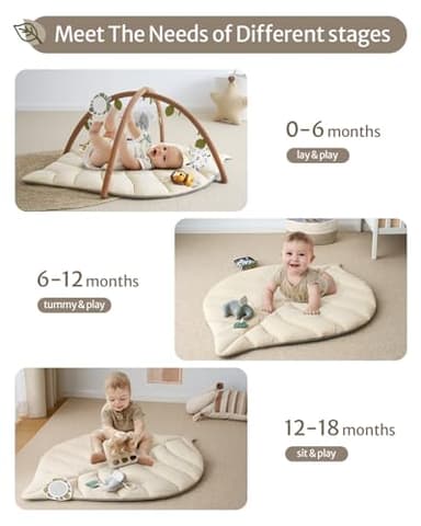 Blissful Diary Baby Play Gym & Activity Mat, Leaf Shaped Baby Tummy Time Play Mat with 6 Detachable Toys, Promotes Motor Skills & Sensory Development, Newborn Baby Essentials Gift, Oatmeal Beige - Image 4