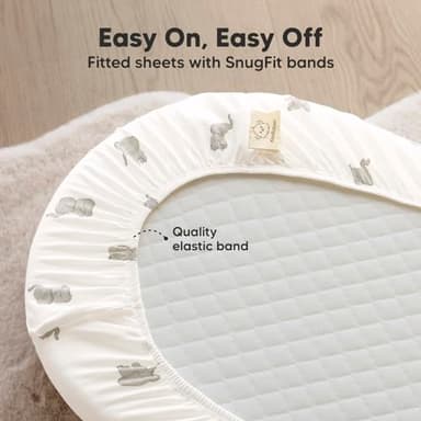 2-Pack Organic Bassinet Sheets for Girls, Boys - 100% Cotton Bassinet Mattress Sheets Compatible with Halo Bassinest Swivel Sleeper, Graco, Baby Delight, Chicco, Unisex Fitted Bassinet Sheets (Elly) - Image 5