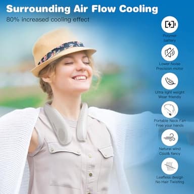 SMSELER Portable Bladeless Neck Cooling Fan: 6000mAh Rechargeable, 3-Speed Wearable Personal Air Conditioner, Hands-Free Quiet Cooling,Birthday Gifts for Men Women Dad Mom (White) - Image 3