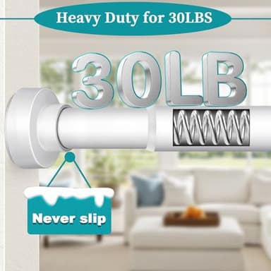 YNL Shower Curtain Rod 34-96 Inches, Non-Slip, Never Rust, No Drill Spring Tension Curtain Rod for Bathroom Window Stainless Steel, White - Image 4