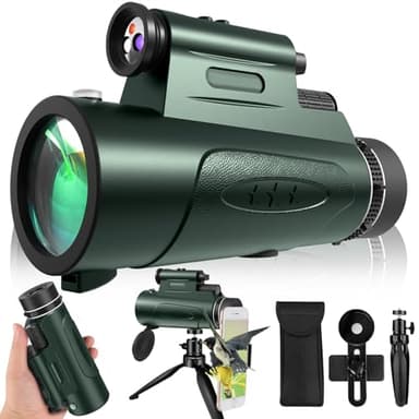 Monocular Telescope with Lights HD Monoculars 80x100 for Adults High Powered Monocular for Hunting with Smartphone Holder & Tripod, Handheld Telescope Suitable for Bird Watching Stargazing-Green - Image 1