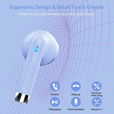 Jxrev Wireless Earbuds, Bluetooth 5.3 Headphones in Ear with Noise Cancelling Mic, Earbuds Stereo Bass, IP7 Waterproof Sports Earphones, 32H Playtime USB C Charging Ear Buds Purple for Android iOS - Image 4