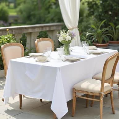 sancua Rectangle Tablecloth - 60 x 84 Inch - Stain and Wrinkle Resistant Washable Polyester Table Cloth, Decorative Fabric Table Cover for Dining Tables, Buffet Parties and Camping, White - Image 2