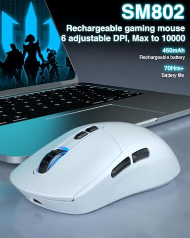 SOLAKAKA SM802 White Wireless Gaming Mouse,10000 DPI,Tri-Mode Wired/BT 5.0/2.4GHz Wireless Mouse Gaming with Side Button,RGB Programmable Macro Mouse for Laptop - Image 8