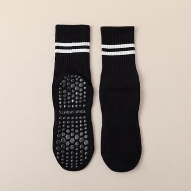 Pilates Socks with Grips for Women,3 Pairs Cotton Non Slip Yoga Crew Socks for Barre, Ballet, Dance, Workouts (US, Numeric, 5, 9, Regular, Regular, 3Pairs-Black&White&Pink-A) - Image 2
