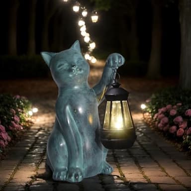 CJSUNYT Cat Garden Statue Solar Garden Decor Solar Light Outdoor Statues for Outside Resin Cat Figurines for Yard Patio and Lawn Gardening Mothers Day Gifts for Mom 7.3 * 5 * 10.8 inch - Image 6
