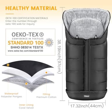 Orzbow Warm Bunting Bag Universal, Stroller Sleeping Bag Cold Weather, Waterproof Toddler Footmuff (Black, Large) - Image 6