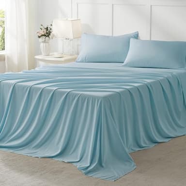 Anluoer King Comforter Set 7 Piece, Light Blue Bed in a Bag with Sheets, Comforters King Size Bedding Sets with 1 Comforter, 2 Pillow Shams, 2 Pillowcases, 1 Flat Sheet,1 Fitted Sheet - Image 6