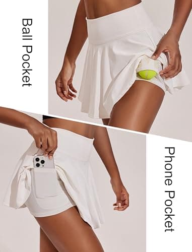 PINSPARK Womens Tennis Skirts Built in Shorts High Waisted Golf Skorts Pockets Casual Stretchy Flowy Skort White XS - Image 2