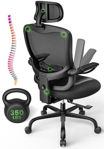Ergonomic Office Chair Big and Tall - 6'5" Tall Max, 350Lbs Capacity Computer Desk Chairs Over 10 Hours Comfortable, with Adjustable Mesh High Back, Lumbar Support, 3D Headrest, Flip-up Arms - Image 1